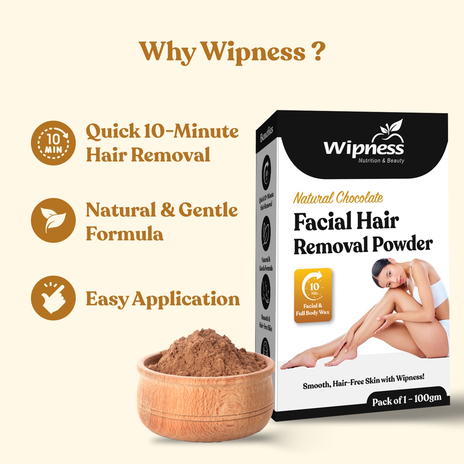 100% Natural Chocolate Facial Hair Removal Powder - 100GM