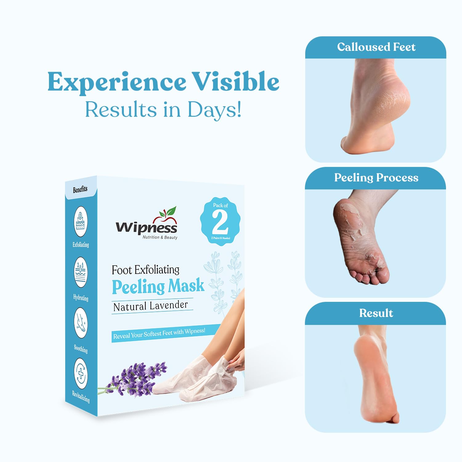 Wipness Natural Foot Peeling Mask Baby Soft Feet, Removes Dead Skin & Calluses
