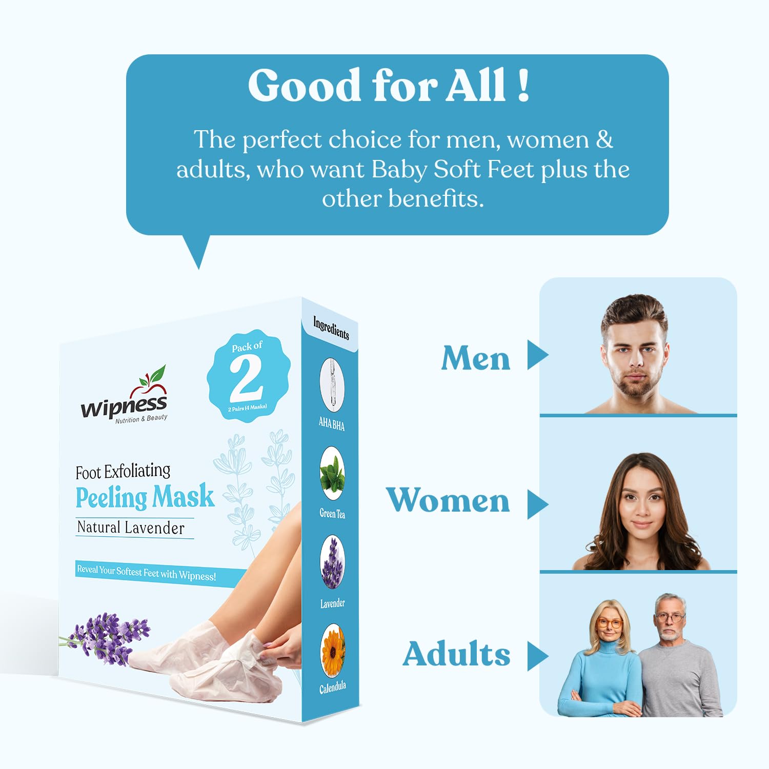 Wipness Natural Foot Peeling Mask Baby Soft Feet, Removes Dead Skin & Calluses