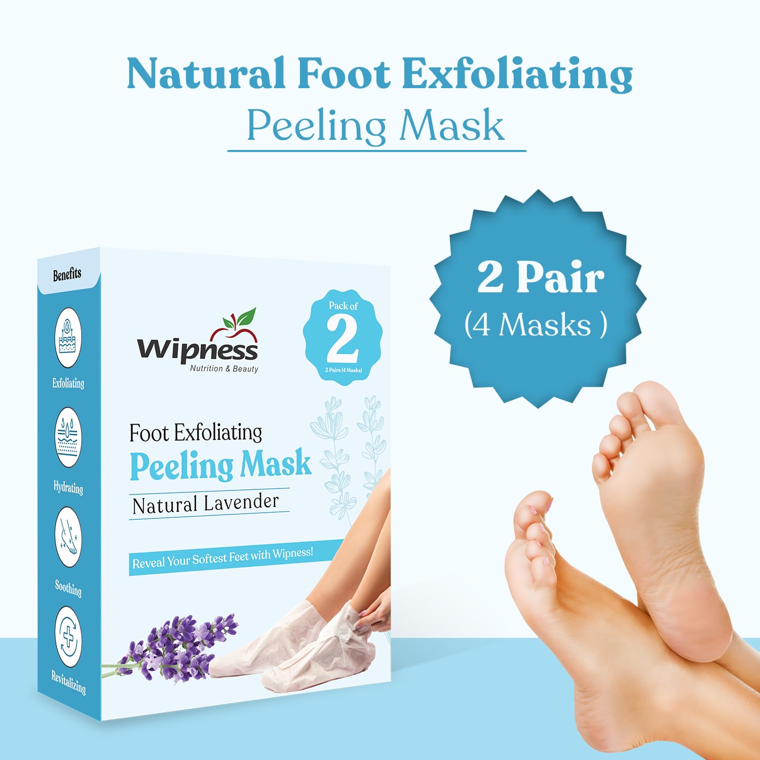 Wipness Natural Foot Peeling Mask Baby Soft Feet, Removes Dead Skin & Calluses