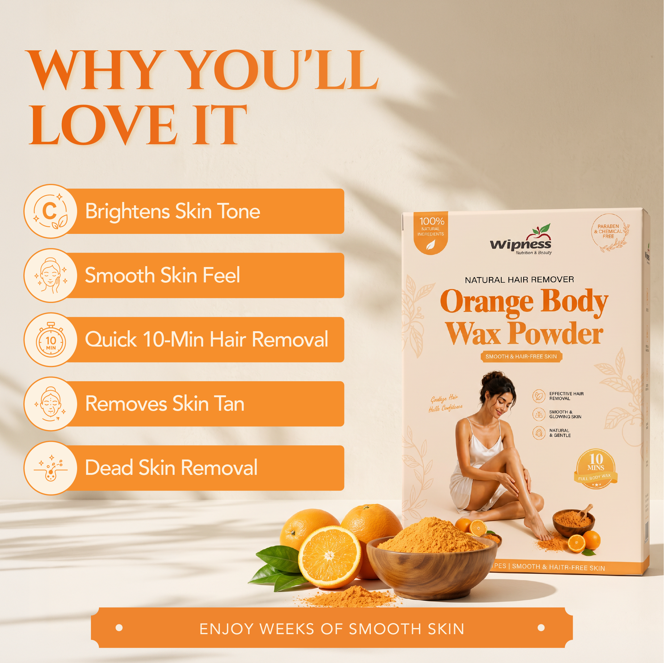 Natural Orange Hair Removal Wax Powder for Women & Men (100GM)