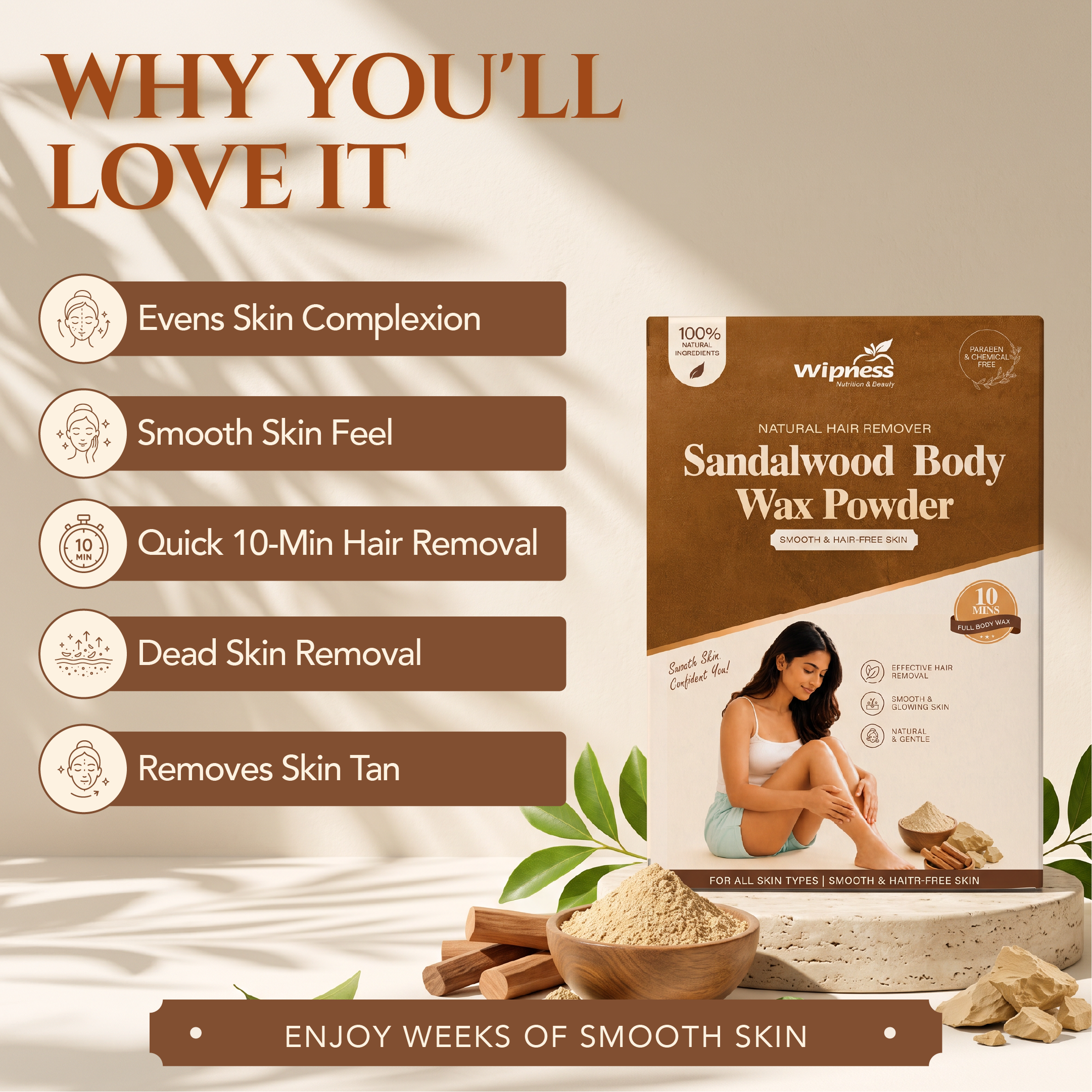 Natural Sandalwood Body Wax Powder for Men & Women (100GM)