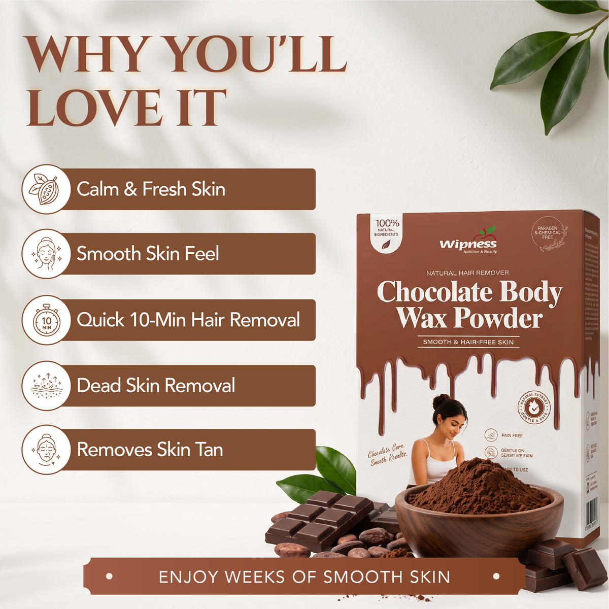 Natural Chocolate Facial Hair Removal Powder for Women & Men (100GM)