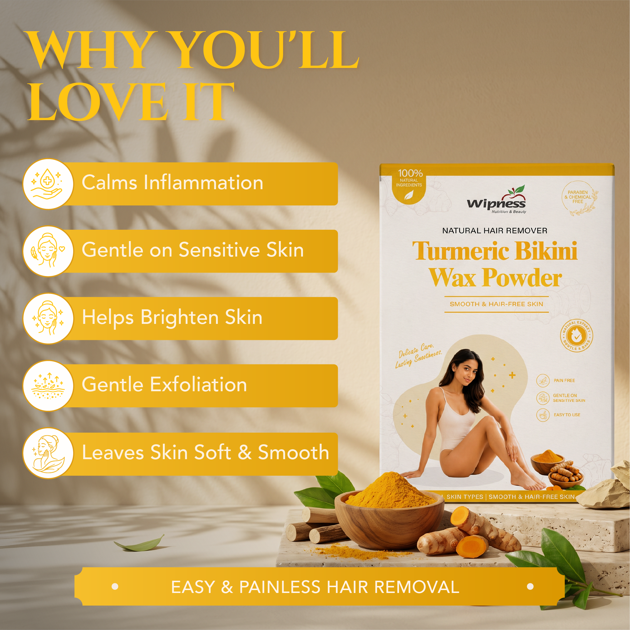 Natural Turmeric Bikini Wax Powder for Women (100GM)
